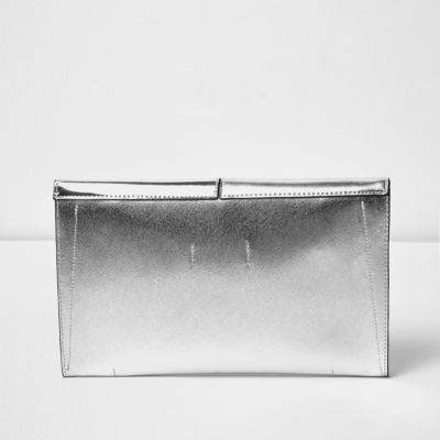 Silver envelope clutch bag